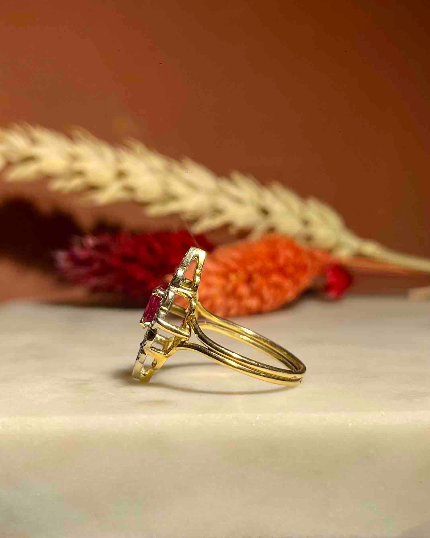 Bague style Art-déco Rubis &amp; Diamants "Adriana"