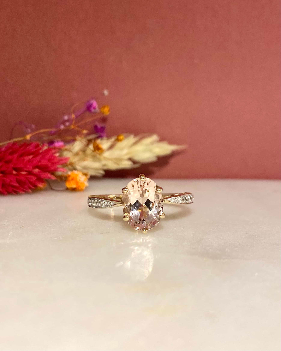 Bague Solitaire Morganite 1.50 carat &amp; Diamants &quot;Eulalie&quot;