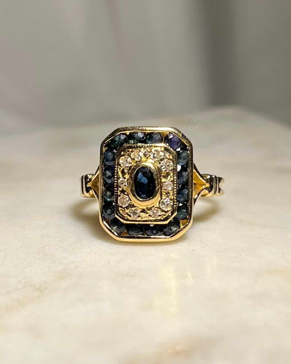 Bague style Art-Déco Saphirs et Diamants &quot;Océane&quot;