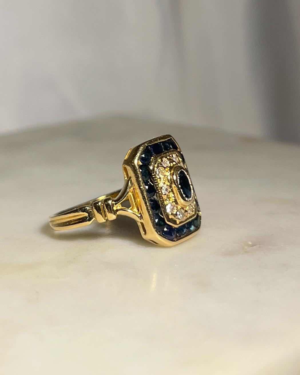 Bague style Art-Déco Saphirs et Diamants &quot;Océane&quot;