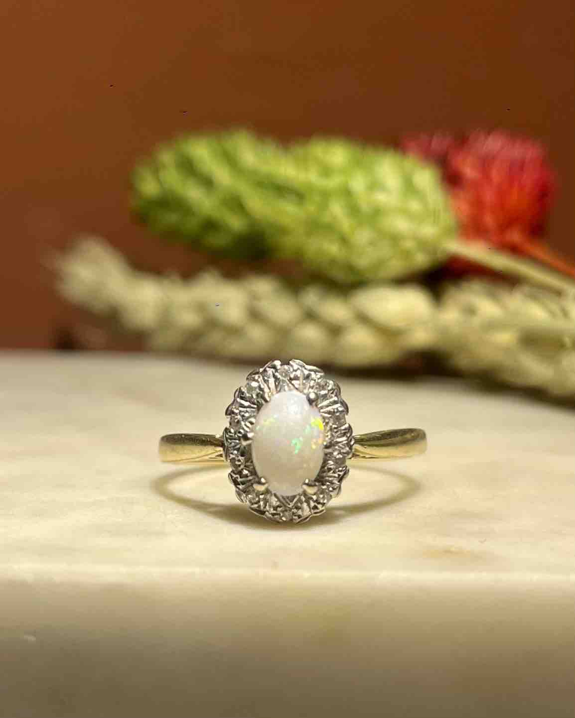 Bague marguerite Opale &amp; Diamants "Julie"