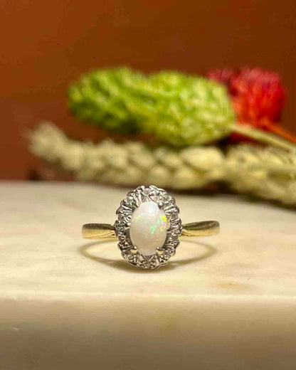 Bague marguerite Opale &amp; Diamants &quot;Julie&quot;