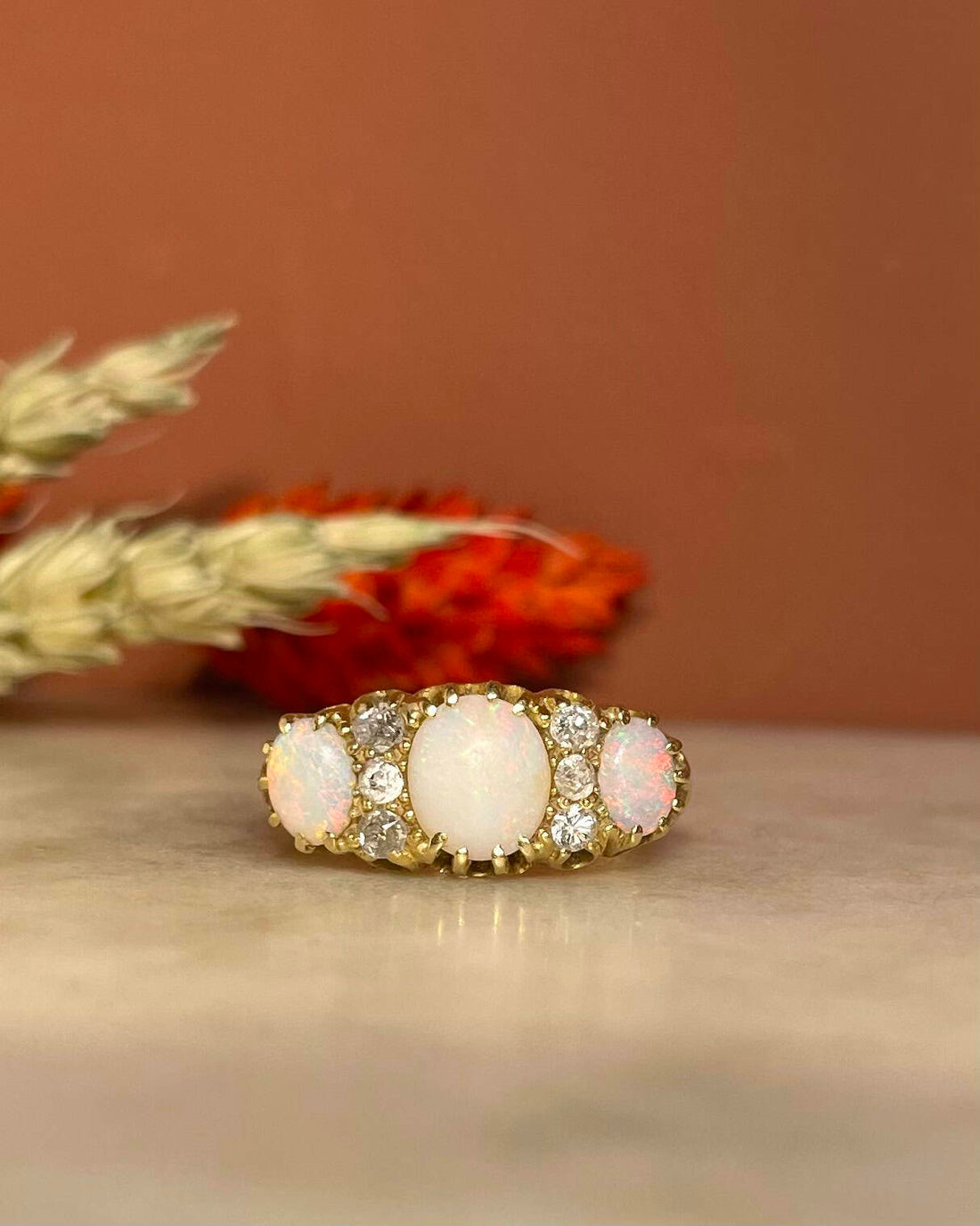 Bague Trilogie Opales &amp; Diamants &quot;Racheal&quot;