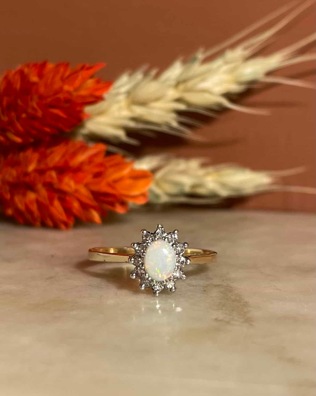 Bague Marguerite Opale &amp; 12 Diamants &quot;Augusta&quot;