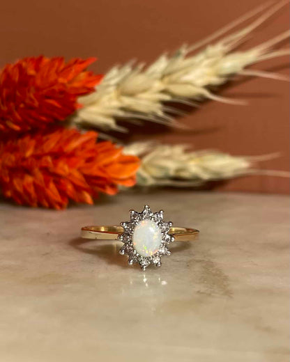 Bague Marguerite Opale &amp; 12 Diamants &quot;Augusta&quot;