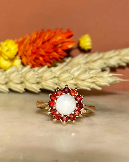 Bague marguerite Opale &amp; 12 Grenats &quot;Nelly&quot;