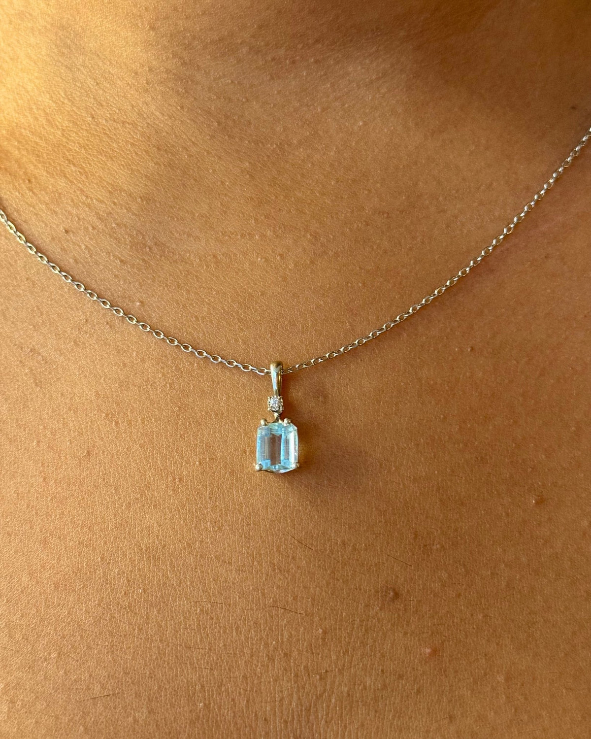 Pendentif Aigue-Marine 1.55 carat &amp; Diamant "Zelda" - Elliade Paris