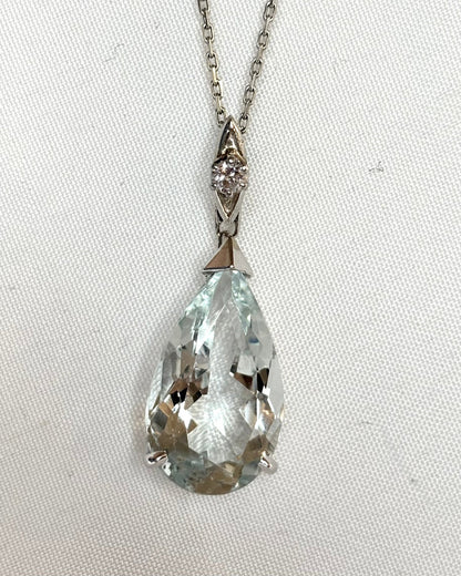 Pendentif Aigue - Marine 20 carats poire &amp; diamant &quot;Nora&quot; - Elliade Paris
