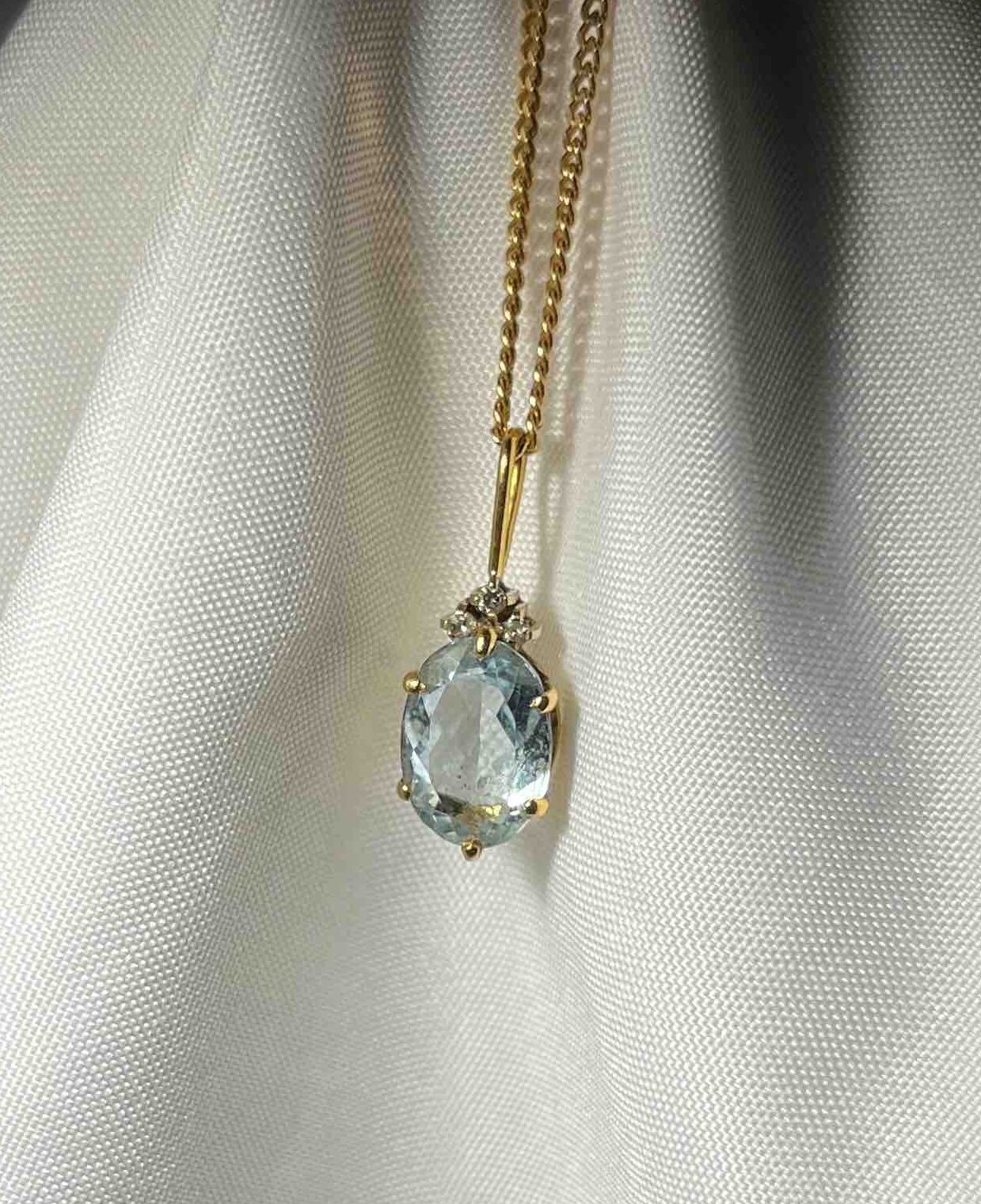 Pendentif Aigue - Marine et diamants &quot;Aube&quot; - Elliade Paris