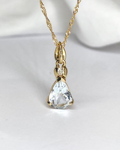 Pendentif Aigue - Marine Poire 1.50 carat &amp; Diamant "Marina" - Elliade Paris