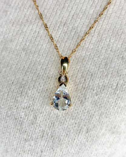 Pendentif Aigue - Marine Poire 1.50 carat &amp; Diamant "Marina" - Elliade Paris