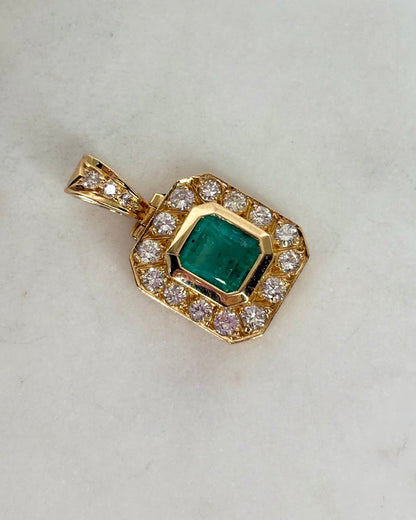 Pendentif Art Déco Émeraude 1.35 carat &amp; Diamants 0.75 carat 4,67 g &quot;Anaïs&quot; - Elliade Paris