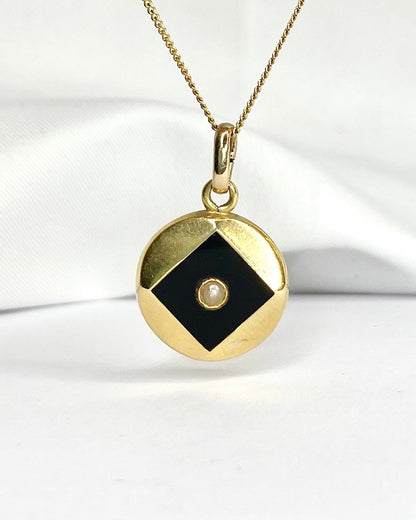 Pendentif Art - déco Onyx &amp; Perle "Olia" - Elliade Paris
