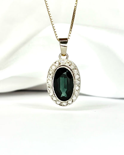 Pendentif Art - déco Saphir 3.75 carats &amp; 20 Diamants "Elisa" - Elliade Paris