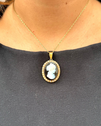 Pendentif Camée, Perles &amp; Or 6.66g "Lisa" - Elliade Paris
