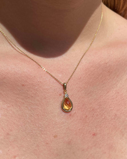 Pendentif Goutte Citrine et Diamant &quot;Estrella&quot;