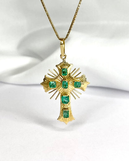 Pendentif Croix Émeraudes 0.30 carat "Emma" - Elliade Paris