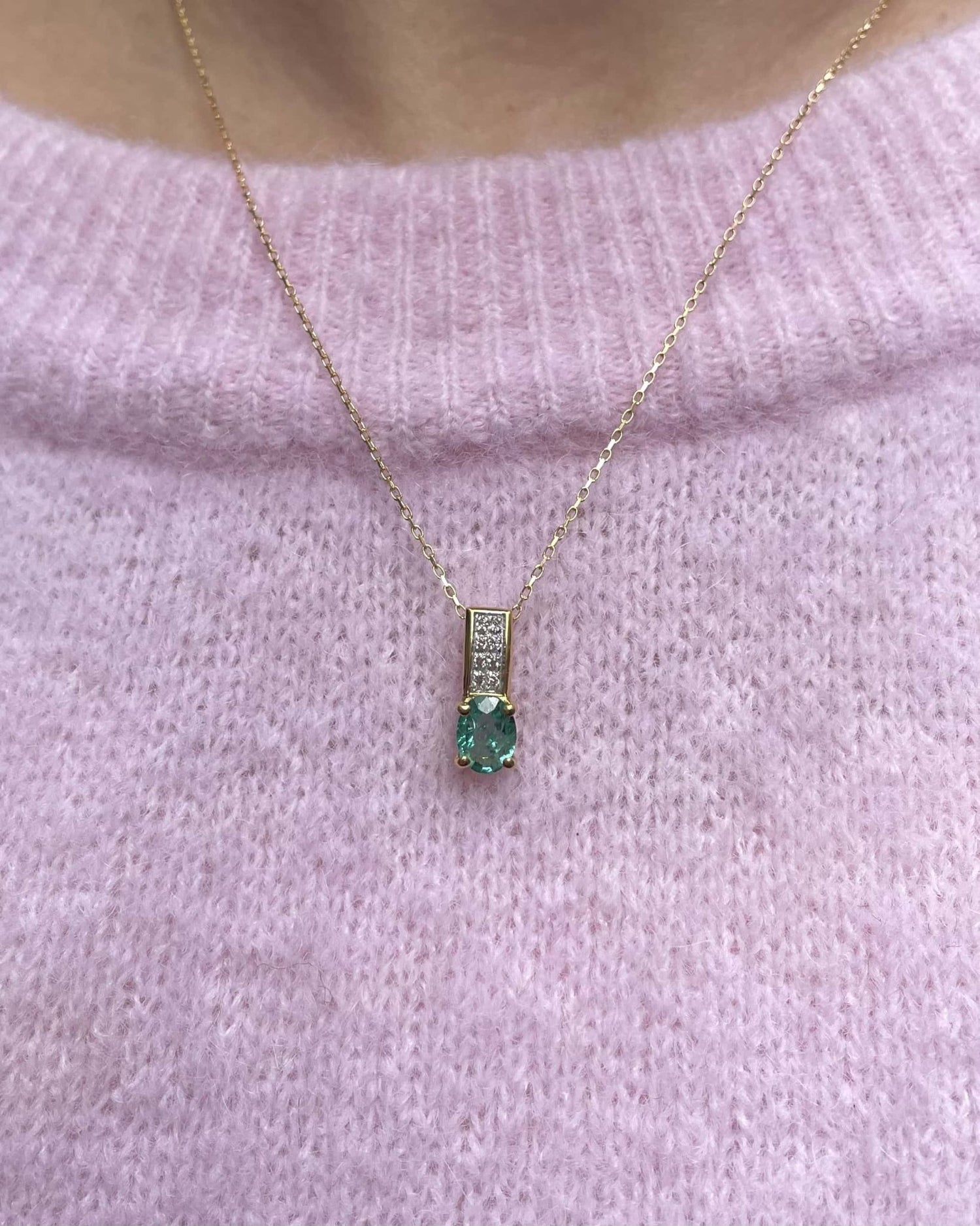 Pendentif Émeraude 0.85 carat &amp; Diamants &quot;Kathryn&quot; - Elliade Paris