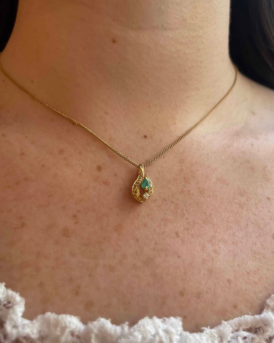 Pendentif Vintage Émeraude &amp; Diamants &quot;Éline&quot;