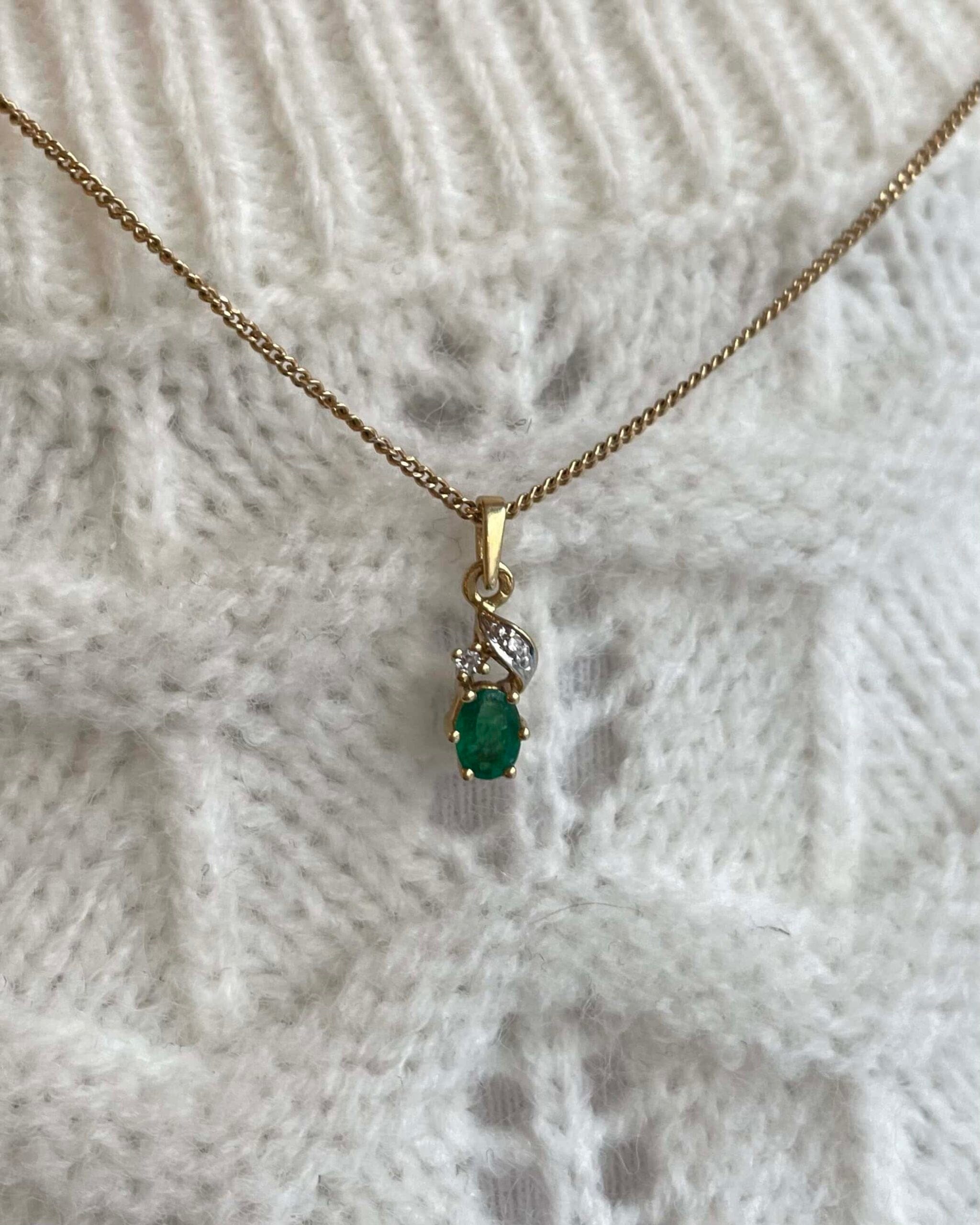 Pendentif Vintage Émeraude &amp; Diamants "Lina"