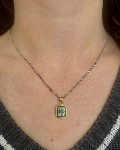 Pendentif style Art-déco Emeraude &amp; diamants &quot;Mélyne&quot;