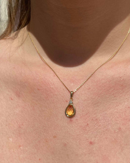 Pendentif Goutte Citrine et Diamant &quot;Estrella&quot; - Elliade Paris