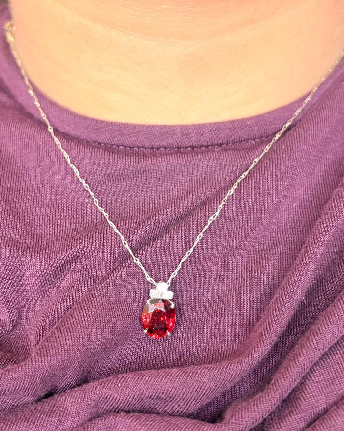 Pendentif Grenat 2.88 carats &amp; Diamants Baguette "Paula" - Elliade Paris