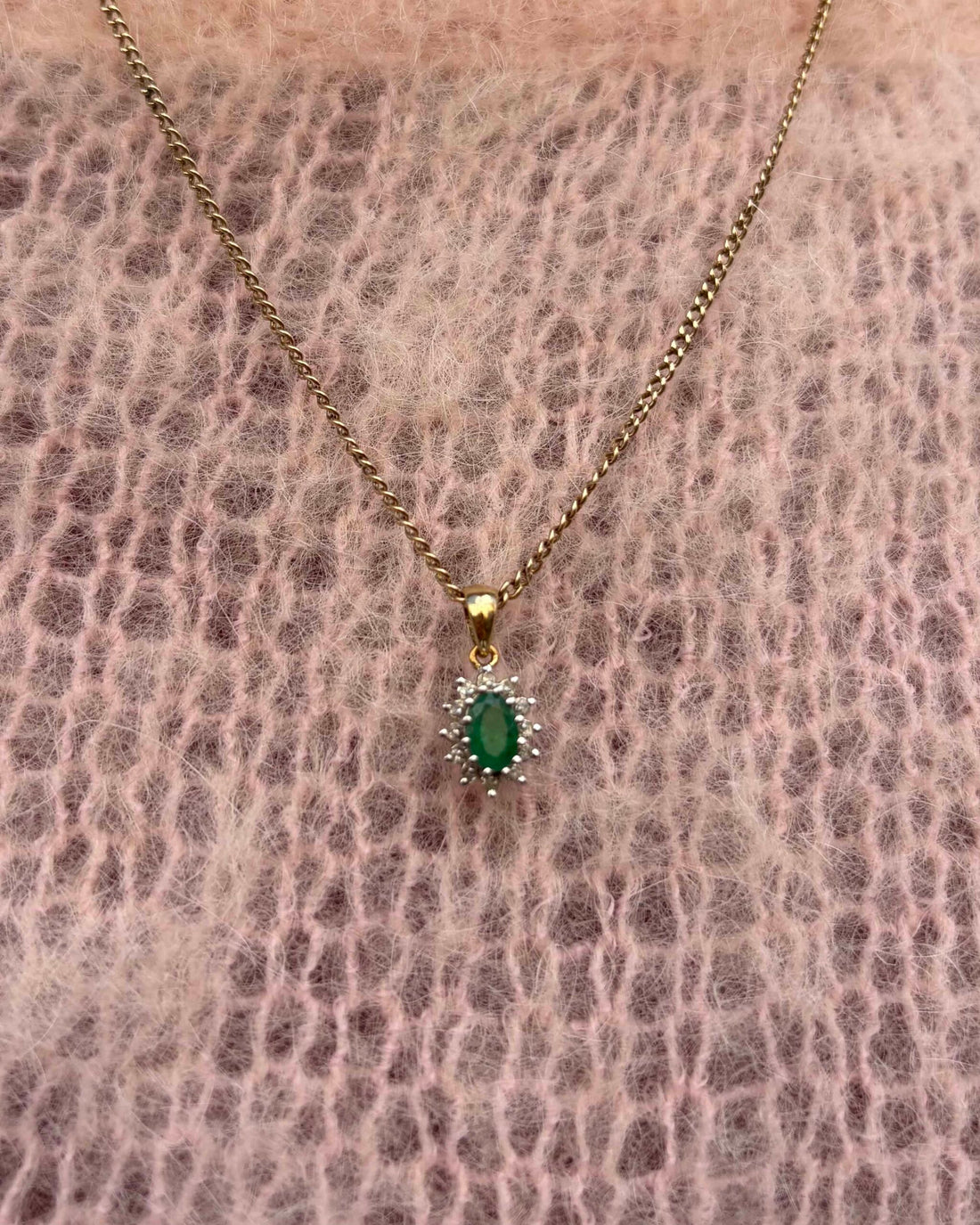 &quot;Isaure&quot; Emerald &amp;amp; Diamond Daisy Pendant