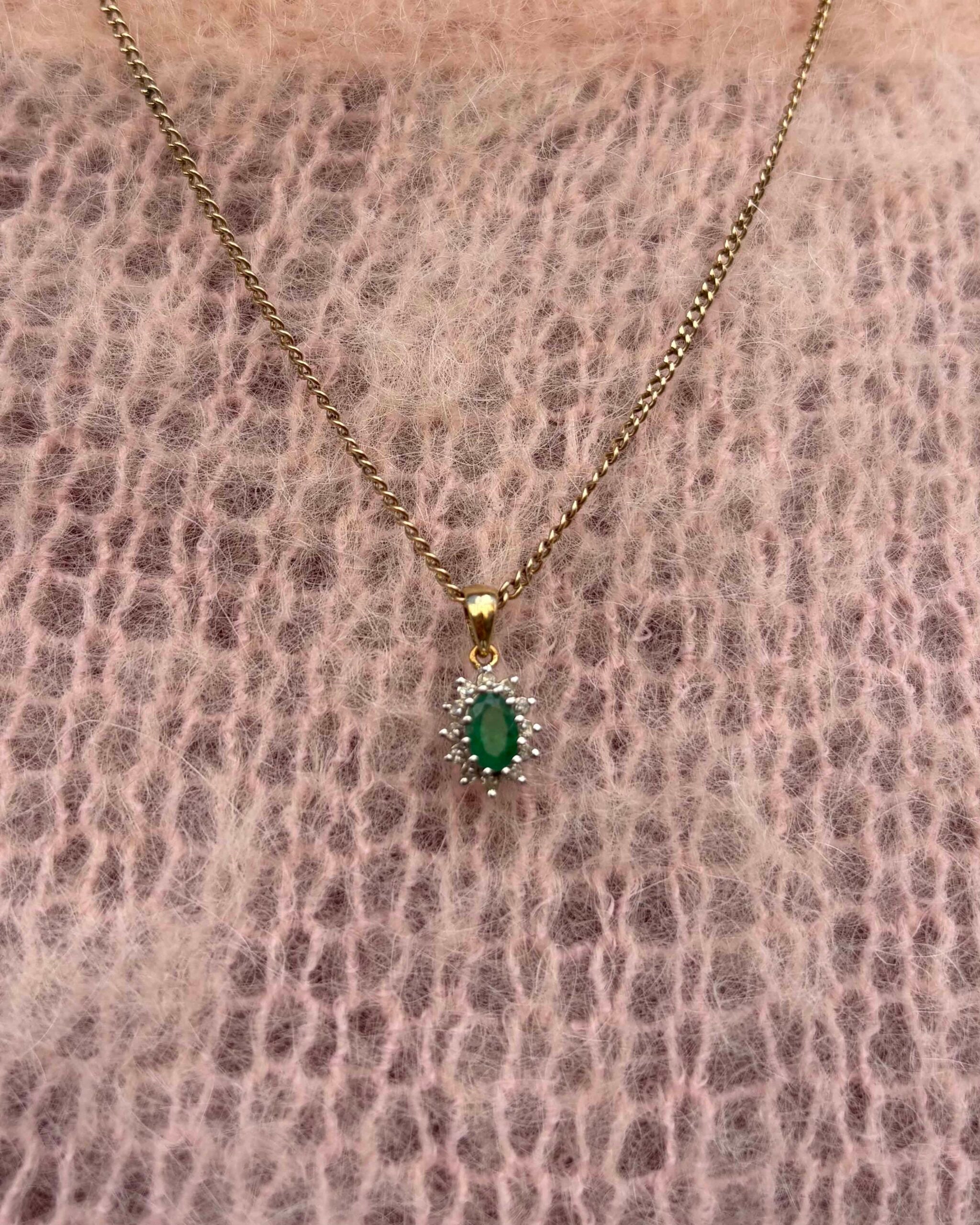 &quot;Isaure&quot; Emerald &amp;amp; Diamond Daisy Pendant