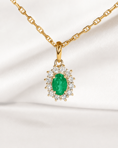 Pendentif Marguerite Émeraude 0.40 carat &amp; Diamants 0.24 carat "Méline" - Elliade Paris