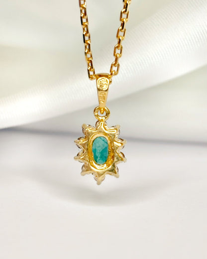 Pendentif Marguerite Émeraude 0.49 carat &amp; Diamants 0.20 carat "Sophie" - Elliade Paris