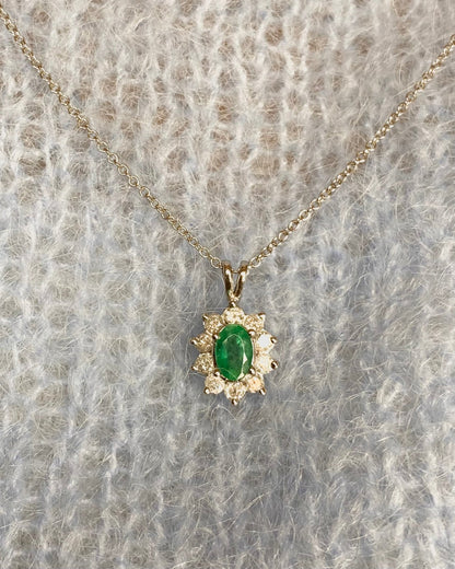 Pendentif Marguerite Émeraude 0.50 carat &amp; Diamants 0.40 carat "Wendy" - Elliade Paris