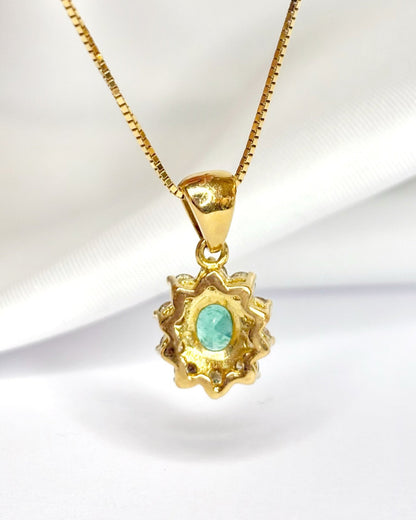 Pendentif Marguerite Émeraude 0.82 carat &amp; Diamants 0.52 carat "Tina" - Elliade Paris