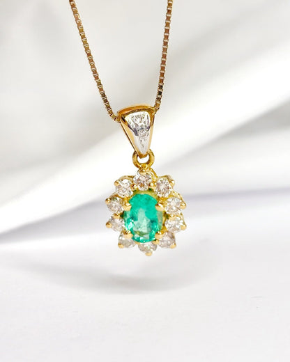 Pendentif Marguerite Émeraude 0.82 carat &amp; Diamants 0.52 carat "Tina" - Elliade Paris