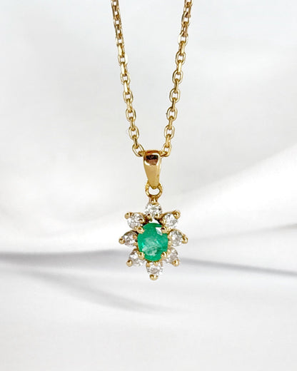 Pendentif Marguerite Émeraude &amp; Diamants "Maïa" - Elliade Paris