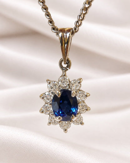 Pendentif Marguerite Saphir 0.60 carat &amp; Diamants 0.27 carat "Lucien" - Elliade Paris