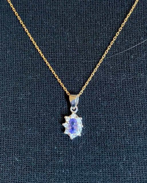 Pendentif Marguerite Tanzanite &amp; 8 Diamants "Léonie" - Elliade Paris
