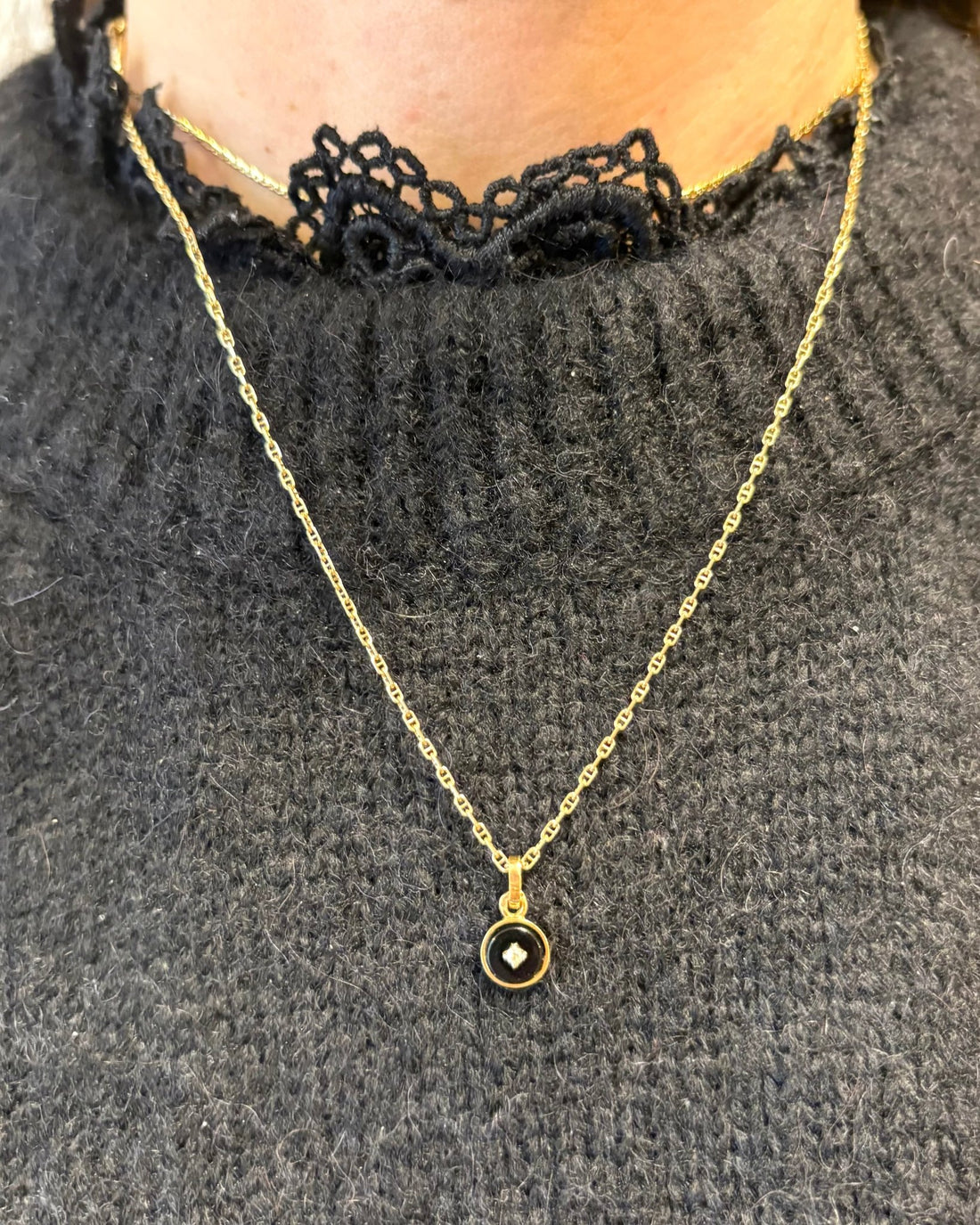 Pendentif Onyx &amp; Diamant "Rita" - Elliade Paris