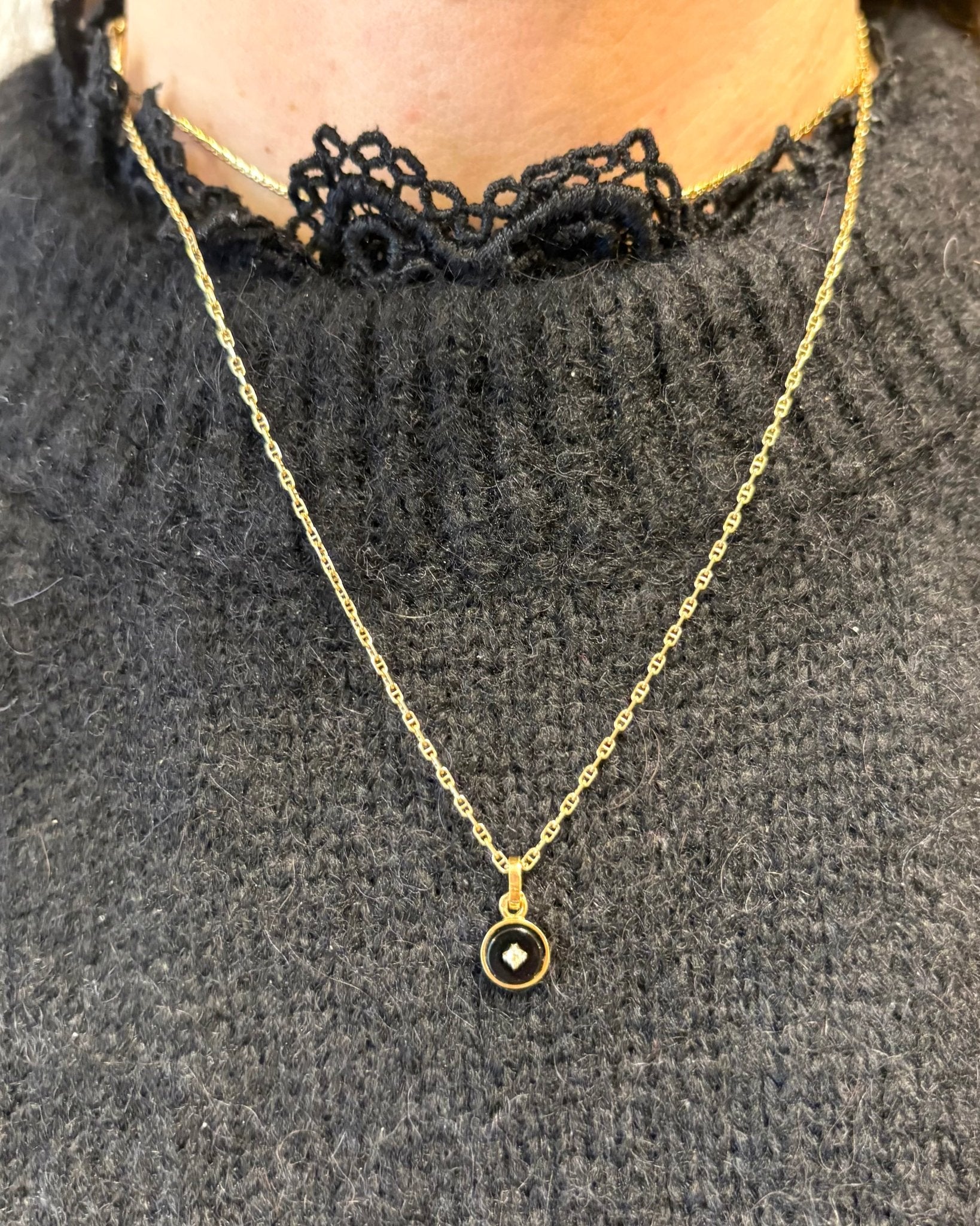 Pendentif Onyx &amp; Diamant "Rita" - Elliade Paris