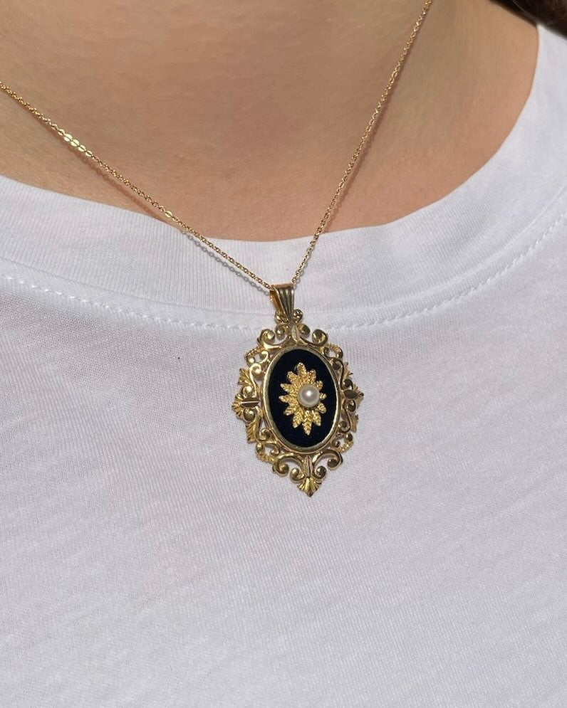 Pendentif Onyx &amp; Perle &quot;Pia&quot; - Elliade Paris
