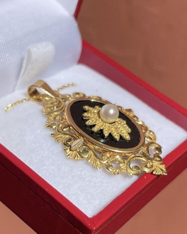 Pendentif Onyx &amp; Perle "Pia" - Elliade Paris