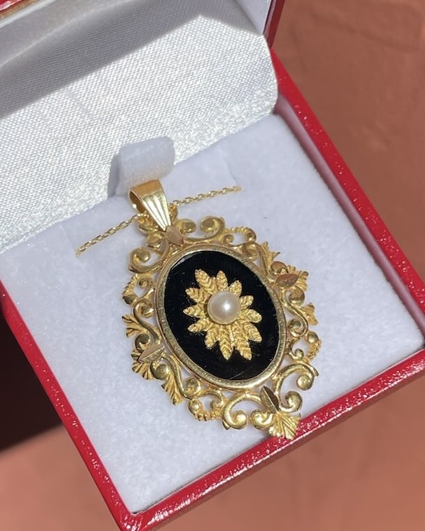 Pendentif Onyx &amp; Perle &quot;Pia&quot;
