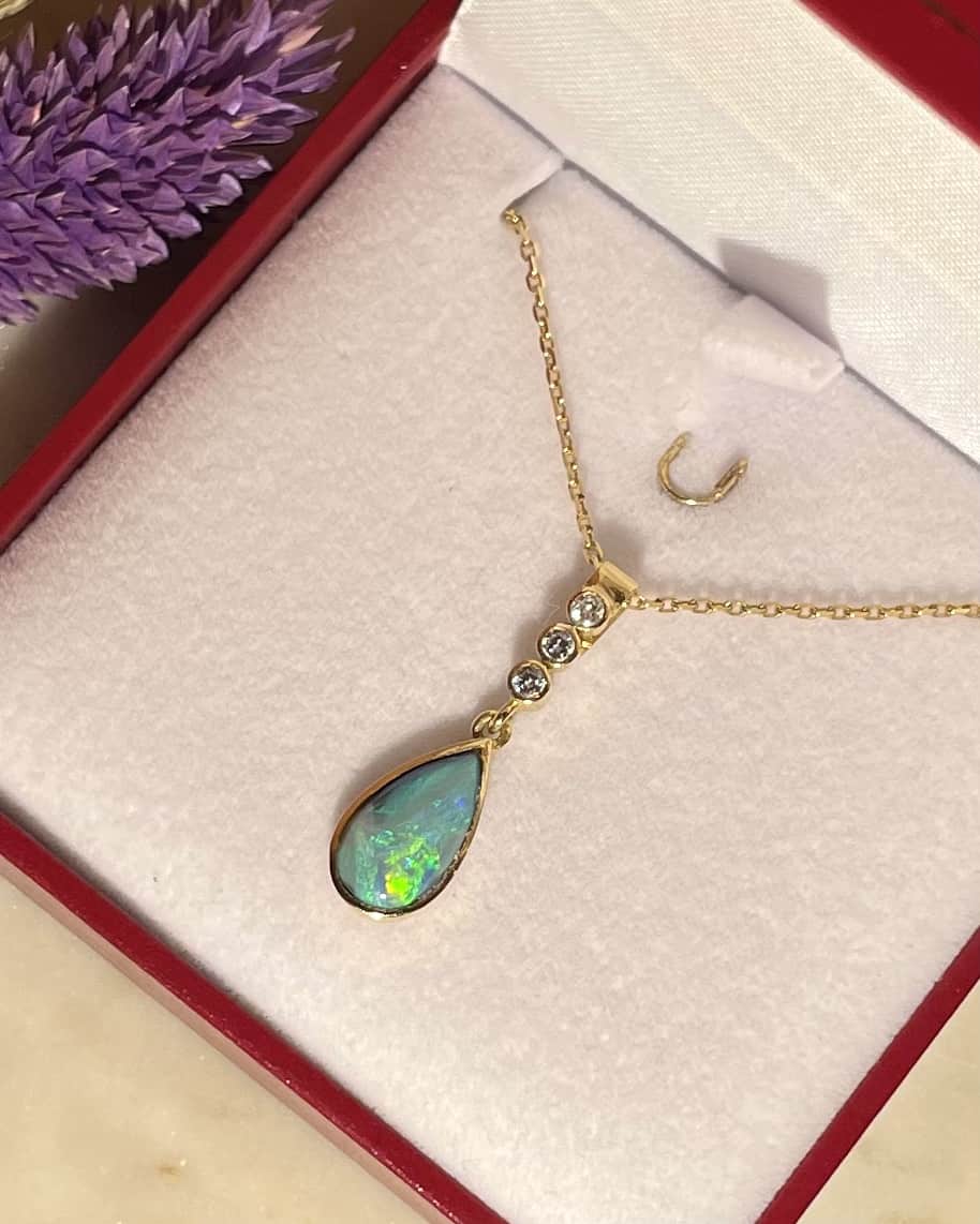 Pendentif Opale &amp; Diamants &quot;Blaire&quot;