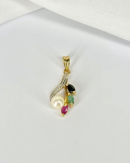 Pendentif Perle, Saphir, Émeraude &amp; Rubis &quot;Louna&quot; - Elliade Paris