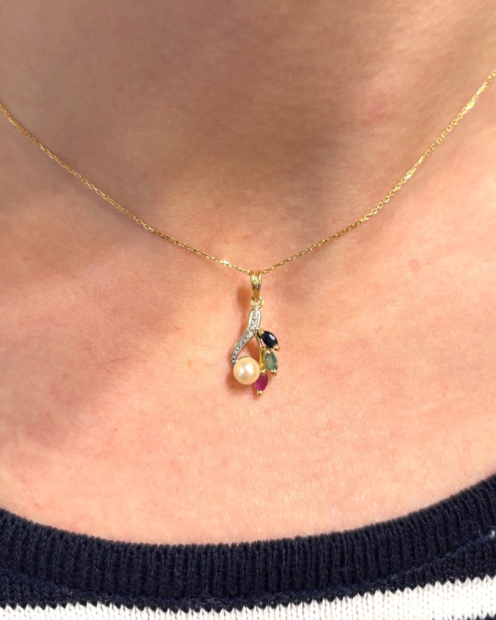 Pendentif Perle, Saphir, Émeraude &amp; Rubis "Louna" - Elliade Paris