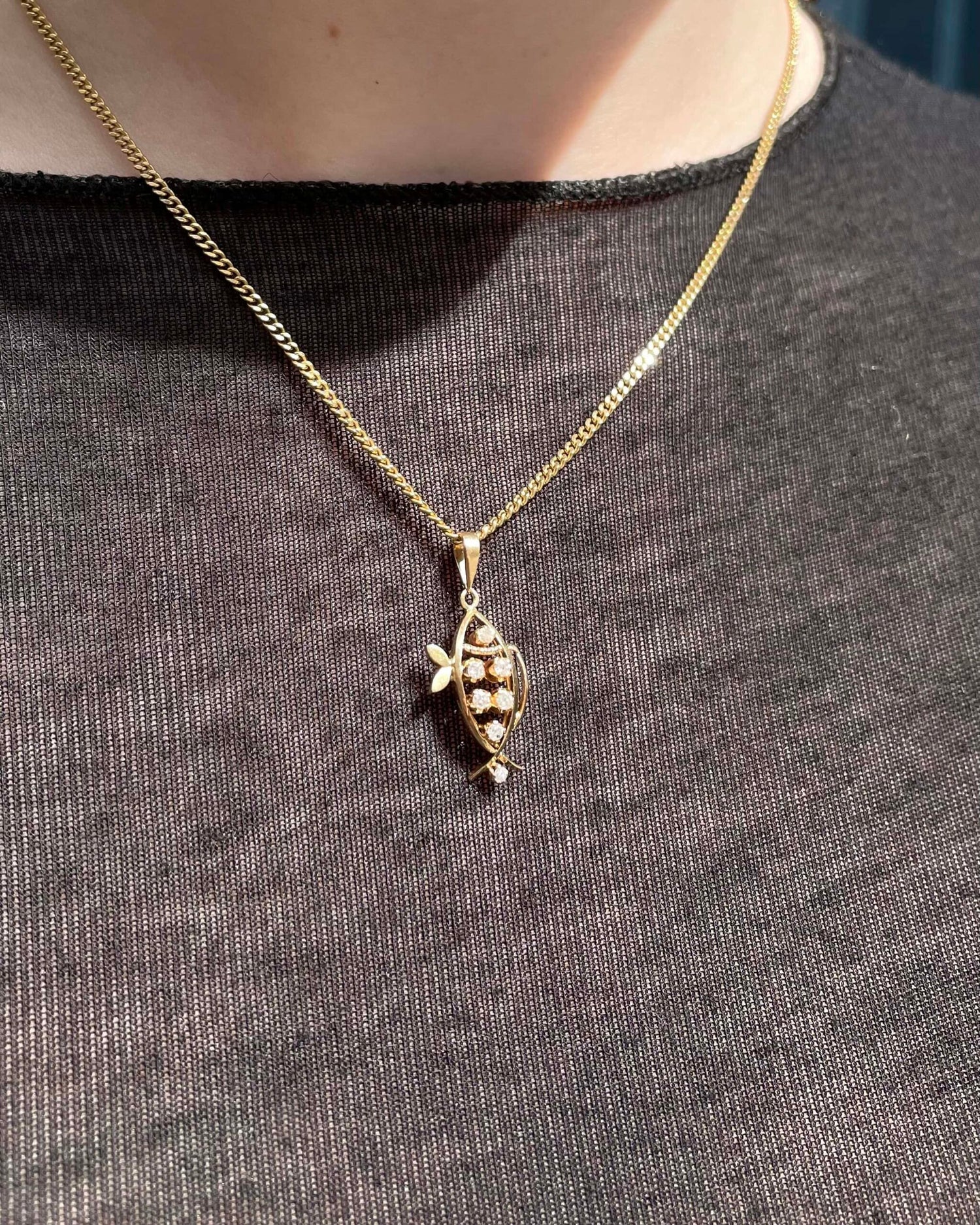Pendentif Vintage Poisson Diamants  &quot;Maurice&quot;