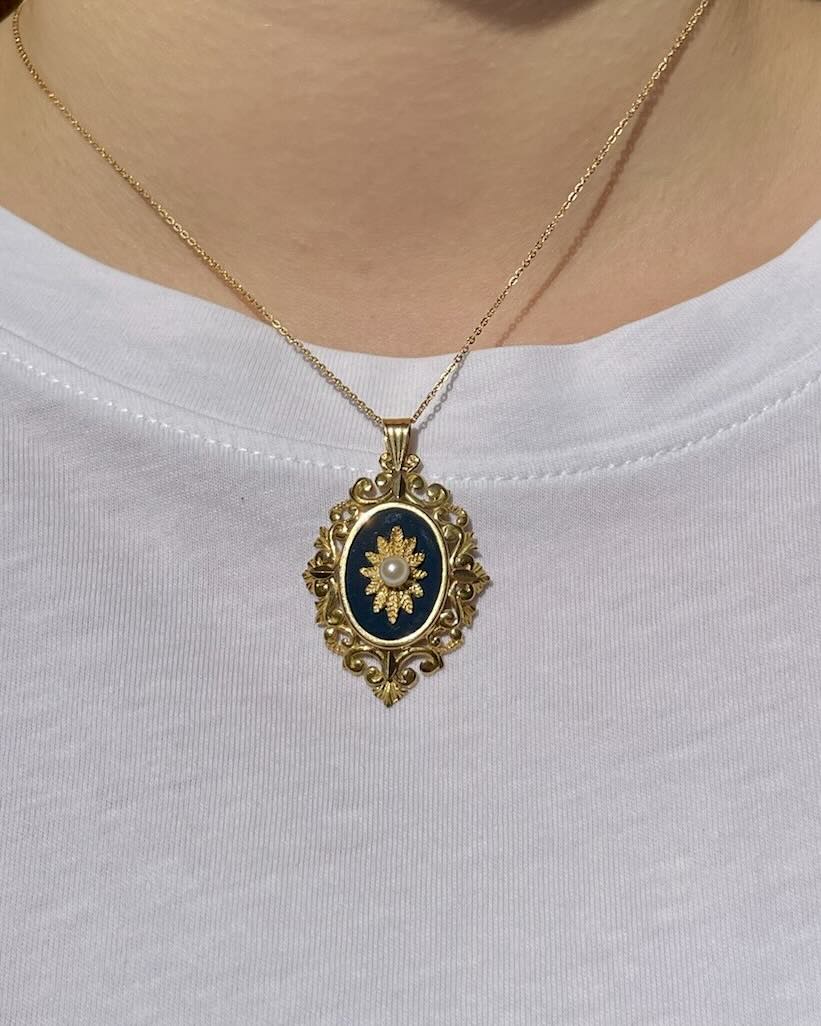 Pendentif Onyx &amp; Perle &quot;Pia&quot;