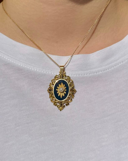 Pendentif Onyx &amp; Perle &quot;Pia&quot;