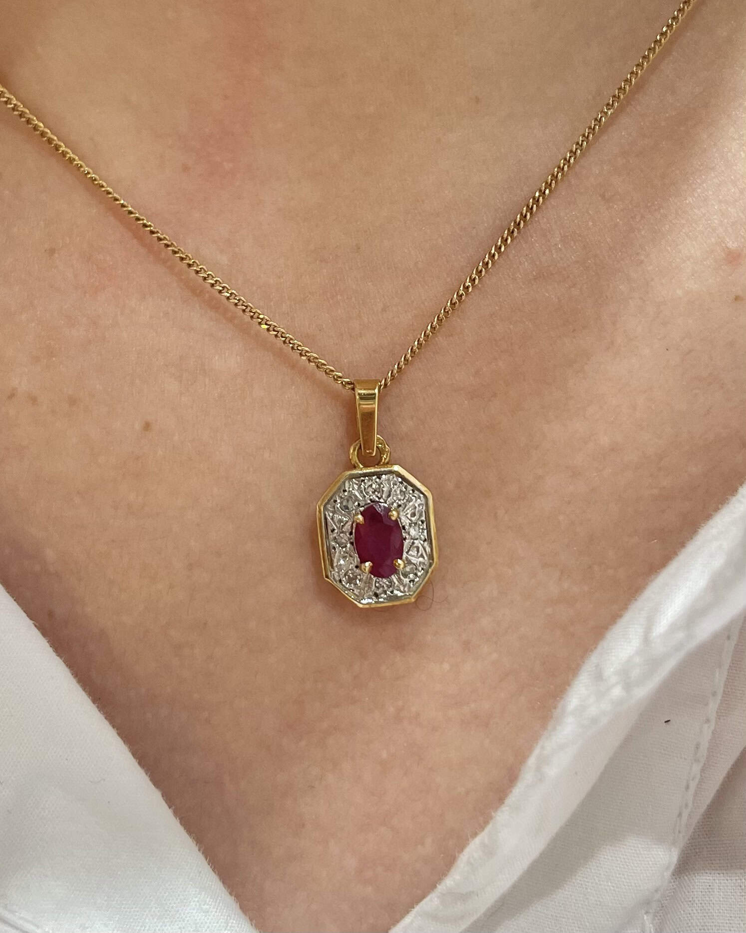 Art Deco Style Pendant Ruby 0.60 Carat &amp;amp; Diamonds "Morgane"