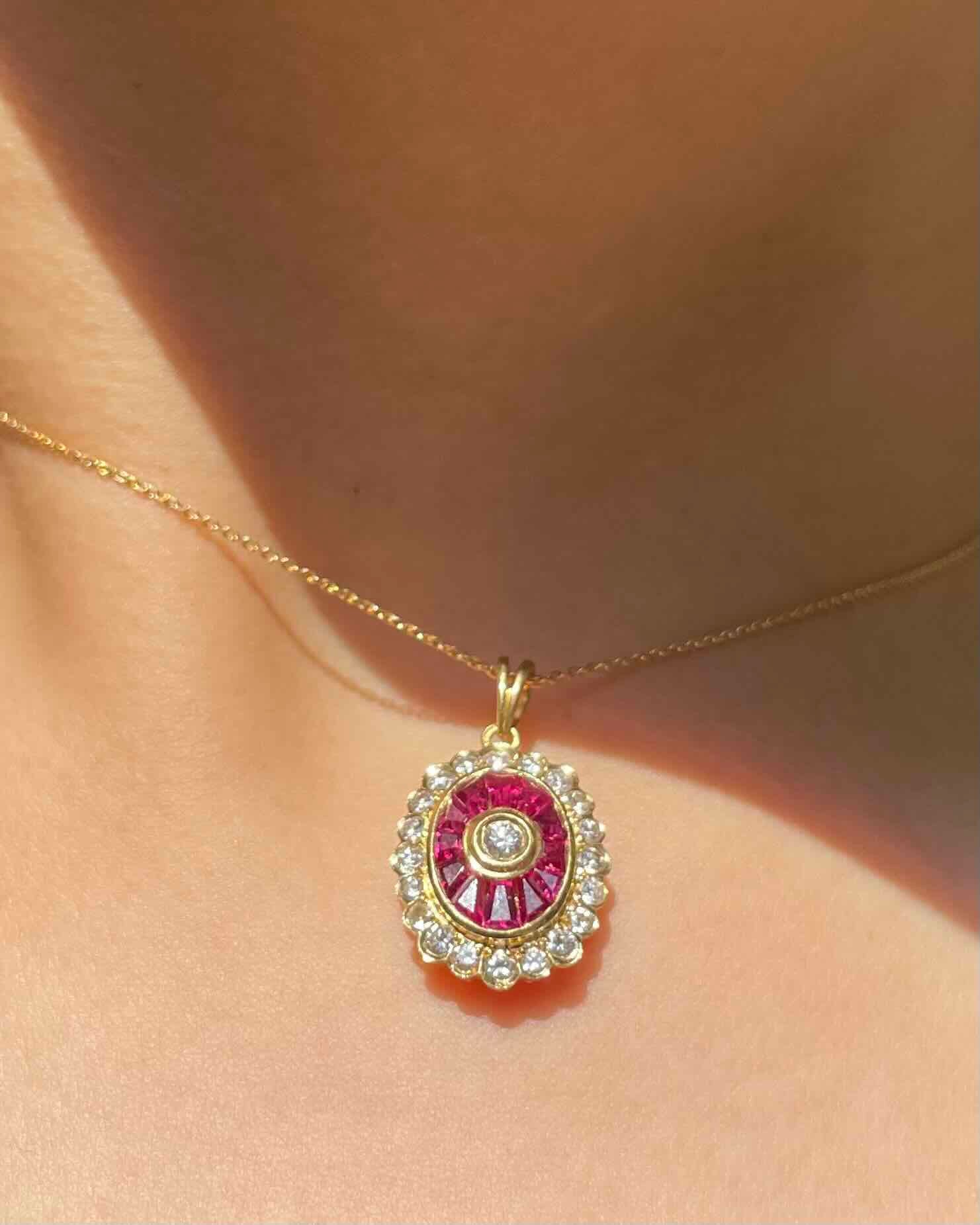 Pendentif style Art-déco Rubis &amp; Diamants "Romane"